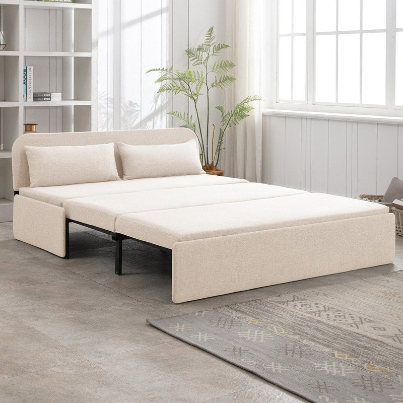 Mixoy Linen 2-in-1 Convertible Sofa Bed,Twin/Queen Pull Out Sleeper Sofa with Mattress,Cushions