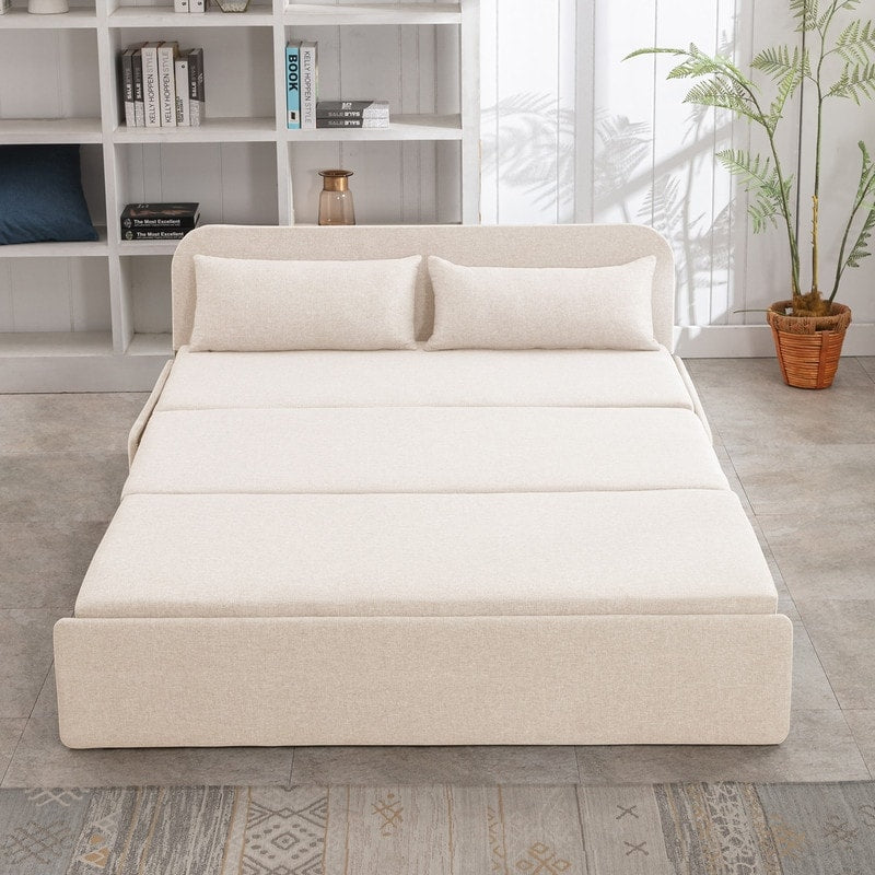 Mixoy Linen 2-in-1 Convertible Sofa Bed,Twin/Queen Pull Out Sleeper Sofa with Mattress,Cushions