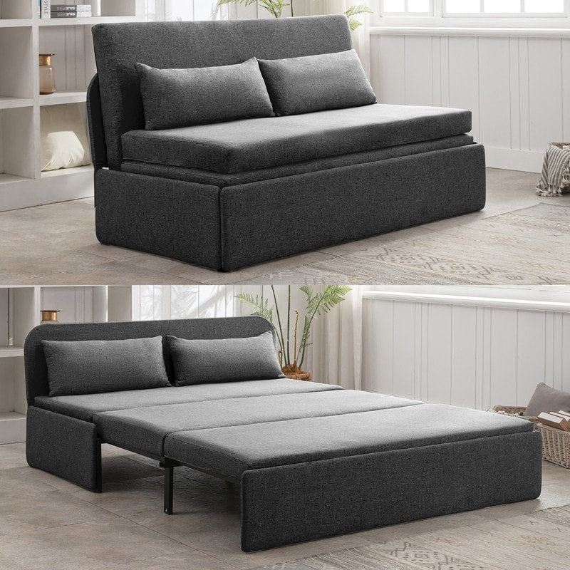 Mixoy Linen 2-in-1 Convertible Sofa Bed,Twin/Queen Pull Out Sleeper Sofa with Mattress,Cushions