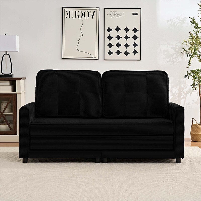 Mixoy 3-in-1 Convertible Futon Sofa Bed, Foldable Tufted Loveseat Sleeper Sofa with Side Pockets