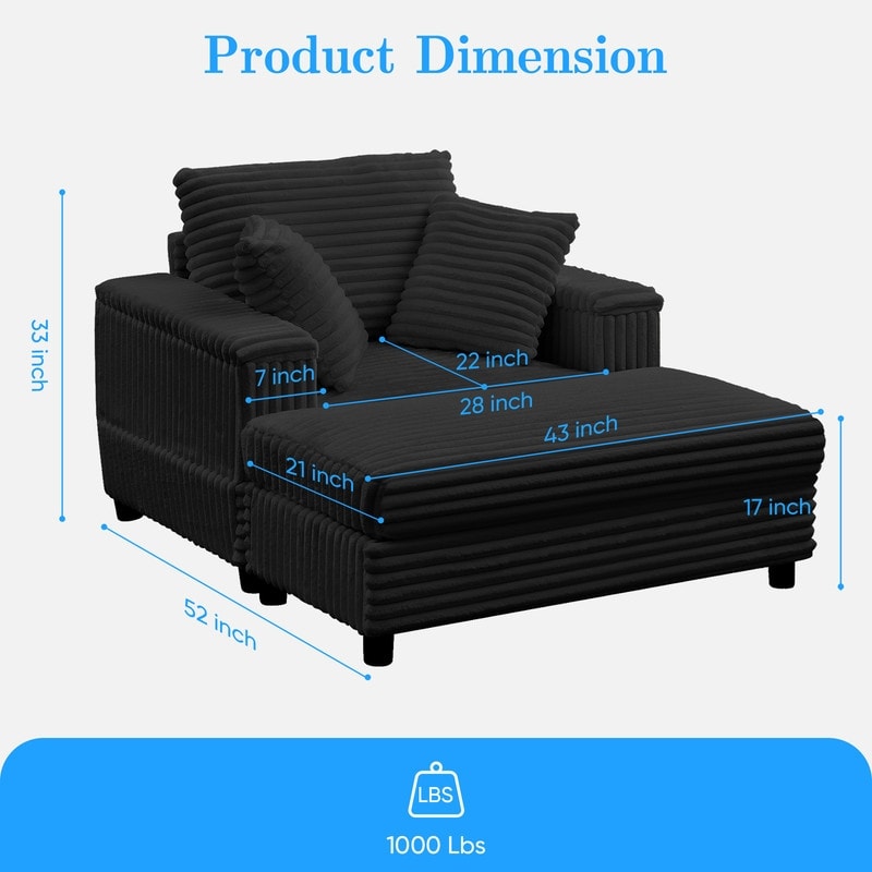 Mixoy 42ââCorduroy Chaise Lounge Chair with Storage Ottoman&Armrests,Upholstered Sleeper Reclining Chair