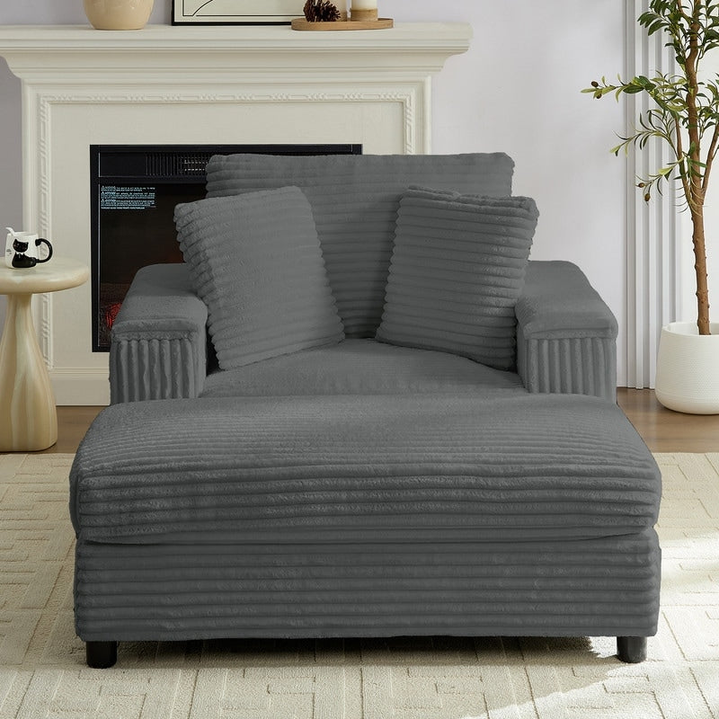 Mixoy 42ââCorduroy Chaise Lounge Chair with Storage Ottoman&Armrests,Upholstered Sleeper Reclining Chair