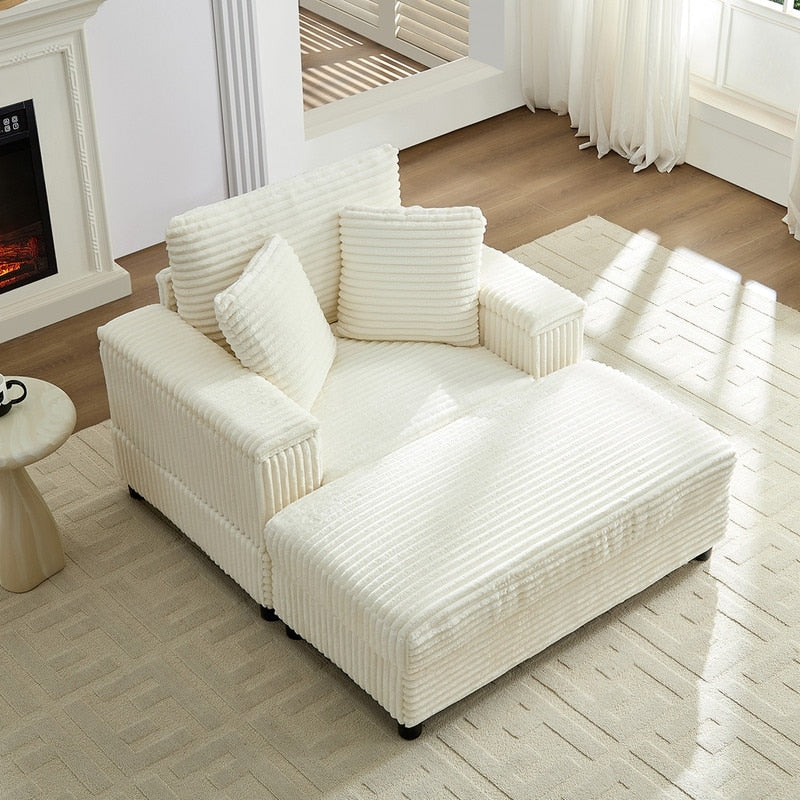 Mixoy 42ââCorduroy Chaise Lounge Chair with Storage Ottoman&Armrests,Upholstered Sleeper Reclining Chair