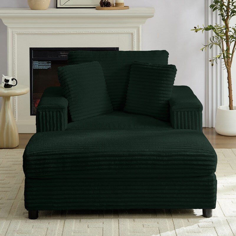 Mixoy 42ââCorduroy Chaise Lounge Chair with Storage Ottoman&Armrests,Upholstered Sleeper Reclining Chair