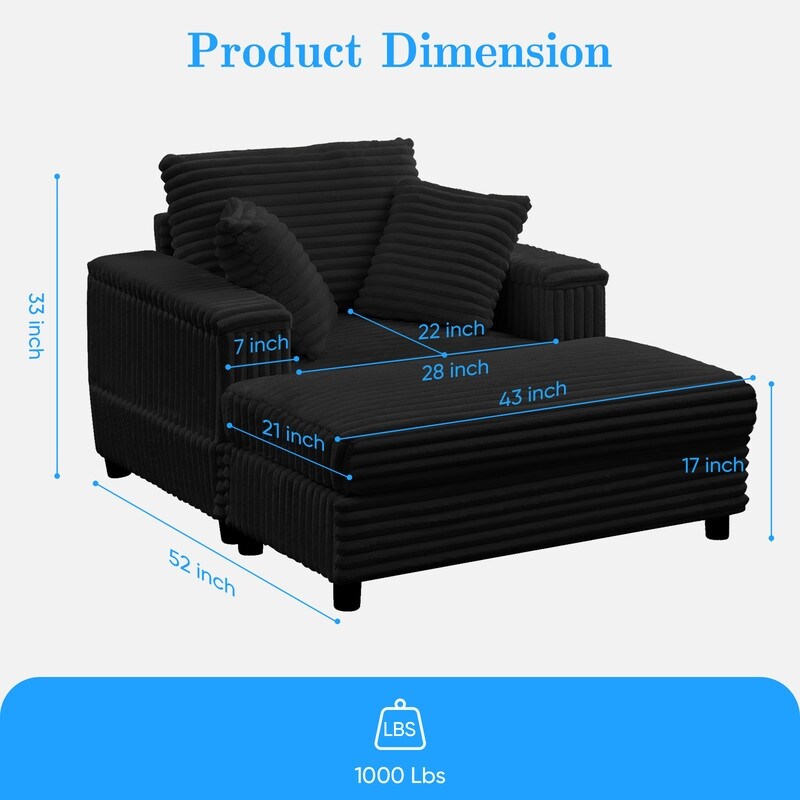 Mixoy 42ââCorduroy Chaise Lounge Chair with Storage Ottoman&Armrests,Upholstered Sleeper Reclining Chair
