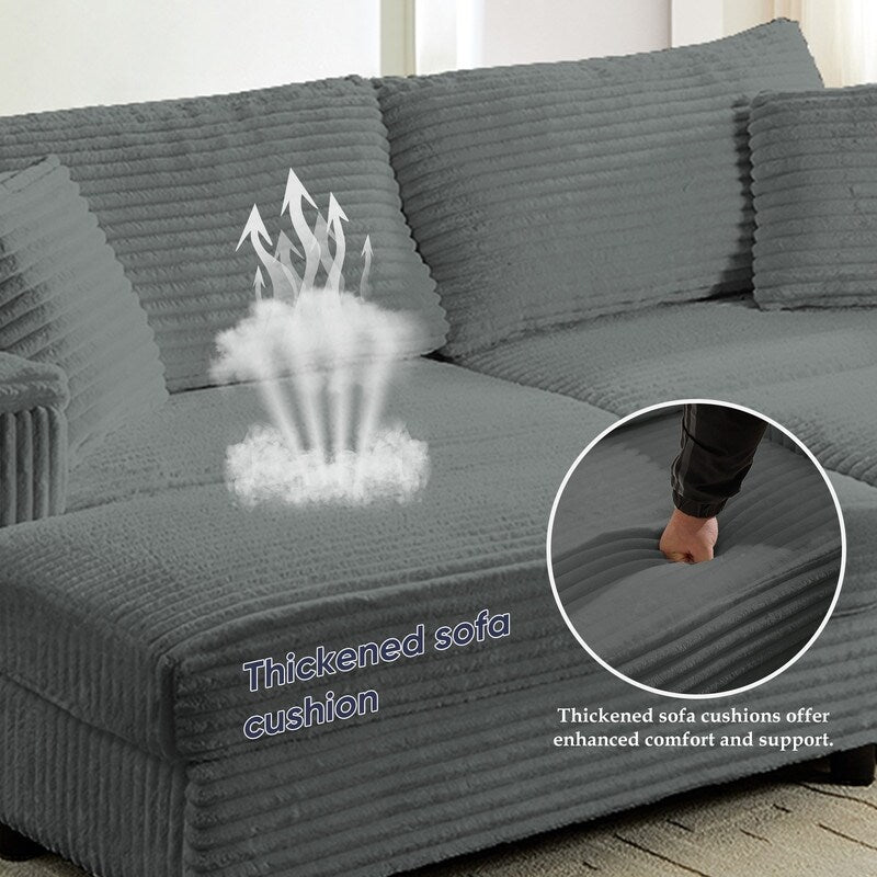 Mixoy 85ââCorduroy Loveseat Chaise Lounge with Storage Ottoman&Armrests,Upholstered 2-Seater Sleeper Reclining Chair Indoor