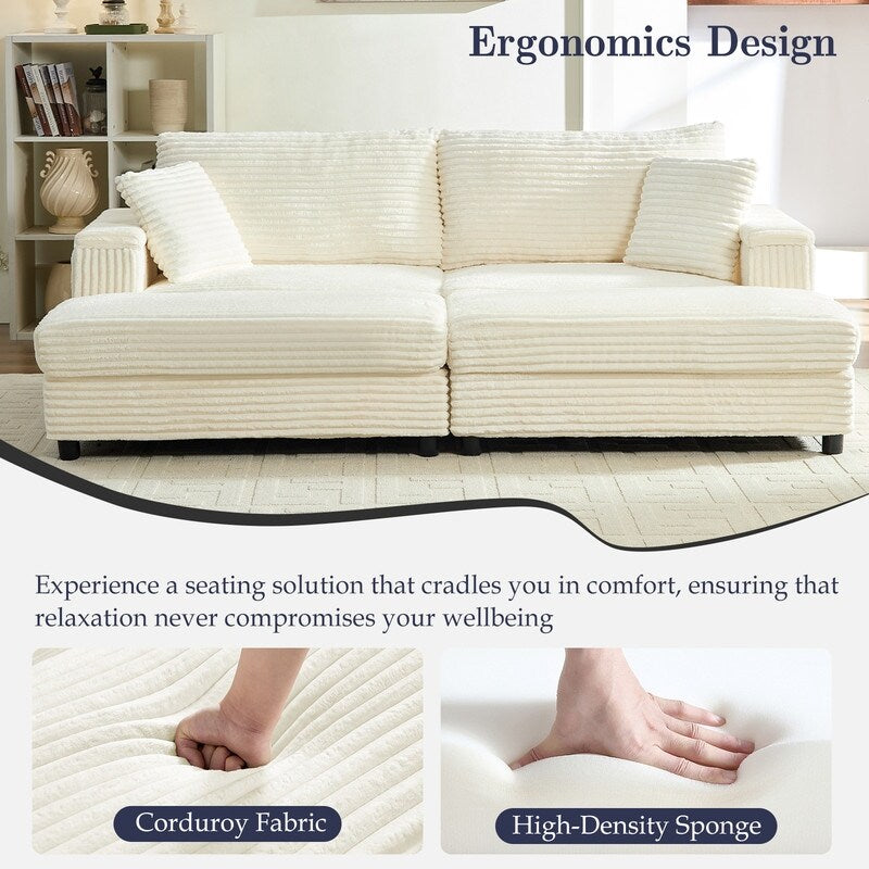 Mixoy 85ââCorduroy Loveseat Chaise Lounge with Storage Ottoman&Armrests,Upholstered 2-Seater Sleeper Reclining Chair Indoor