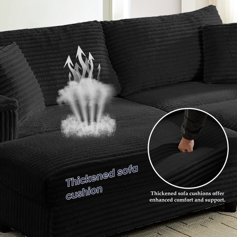 Mixoy 85ââCorduroy Loveseat Chaise Lounge with Storage Ottoman&Armrests,Upholstered 2-Seater Sleeper Reclining Chair Indoor