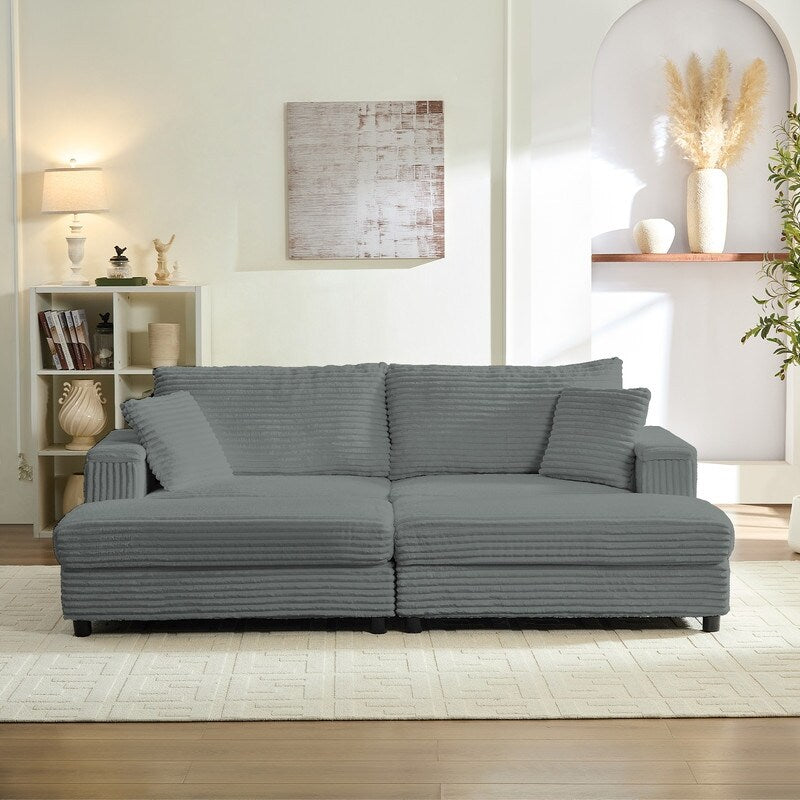 Mixoy 85ââCorduroy Loveseat Chaise Lounge with Storage Ottoman&Armrests,Upholstered 2-Seater Sleeper Reclining Chair Indoor