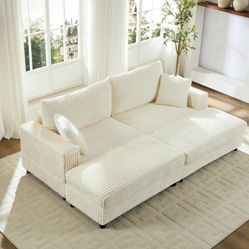Mixoy 85ââCorduroy Loveseat Chaise Lounge with Storage Ottoman&Armrests,Upholstered 2-Seater Sleeper Reclining Chair Indoor