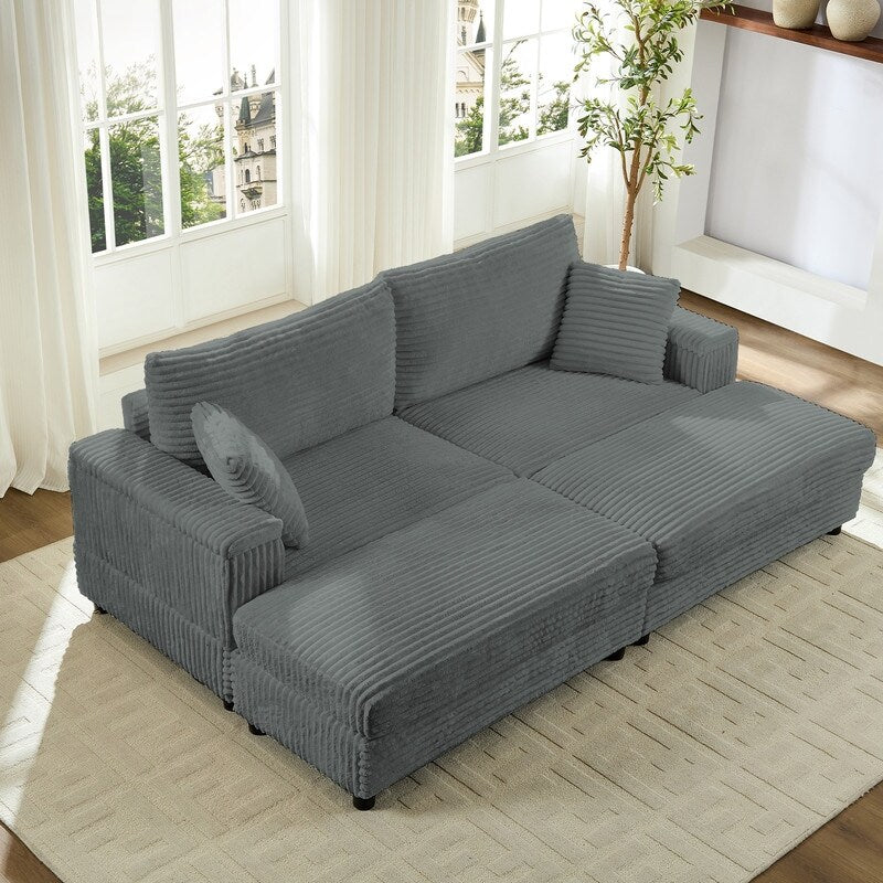 Mixoy 85ââCorduroy Loveseat Chaise Lounge with Storage Ottoman&Armrests,Upholstered 2-Seater Sleeper Reclining Chair Indoor