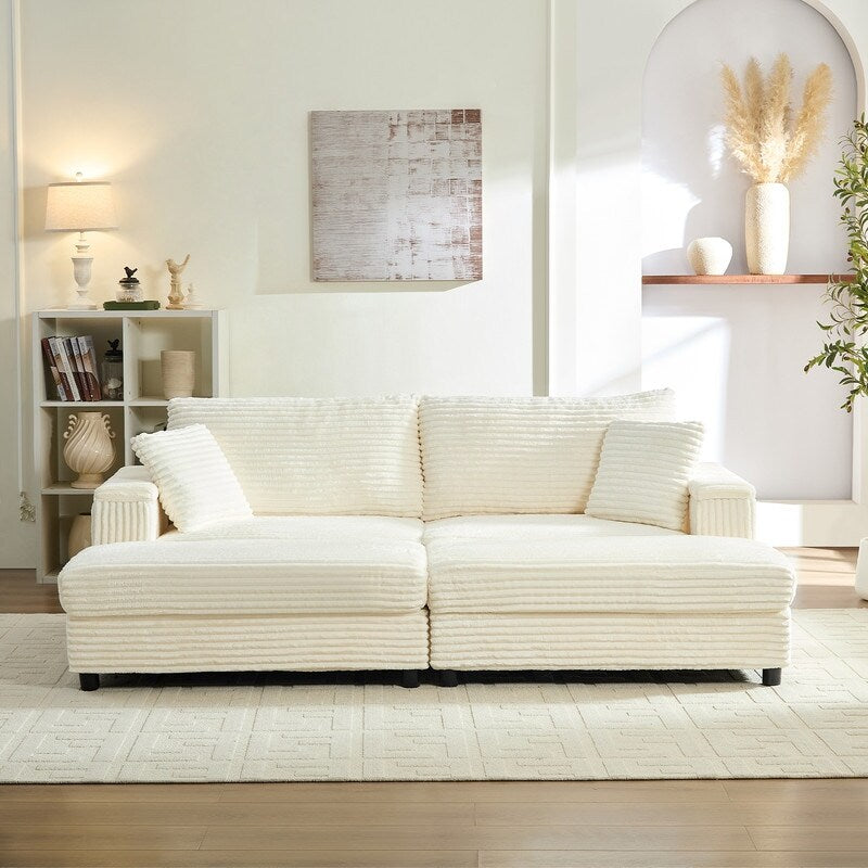 Mixoy 85ââCorduroy Loveseat Chaise Lounge with Storage Ottoman&Armrests,Upholstered 2-Seater Sleeper Reclining Chair Indoor