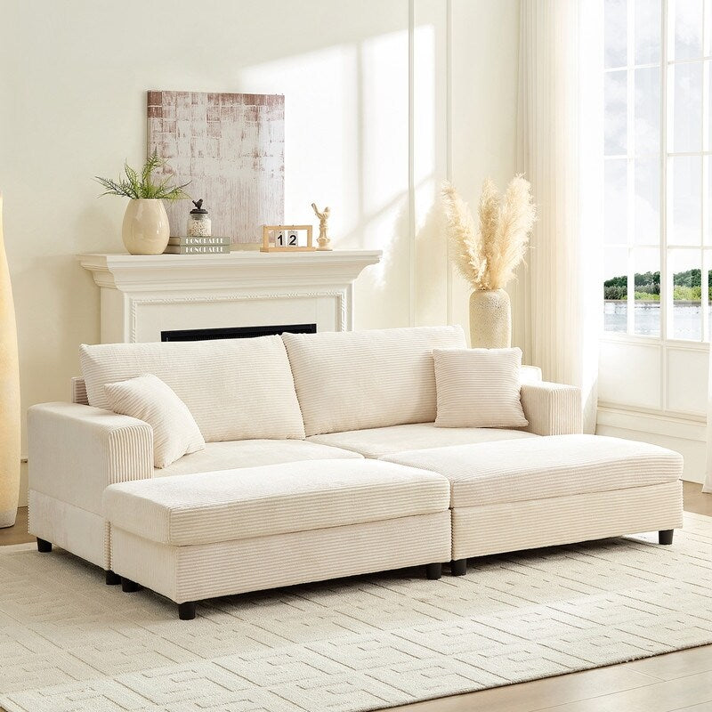 Mixoy Corduroy Comfy Chaise Lounge Deep Seat Sleeper Sofa Chair with Storage Ottoman,Upholstered 1-Seater/Loveseat Sofa Couch