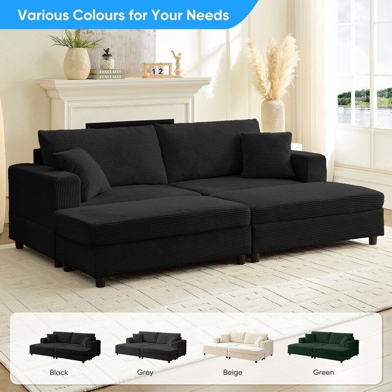 Mixoy Corduroy Comfy Chaise Lounge Deep Seat Sleeper Sofa Chair with Storage Ottoman,Upholstered 1-Seater/Loveseat Sofa Couch