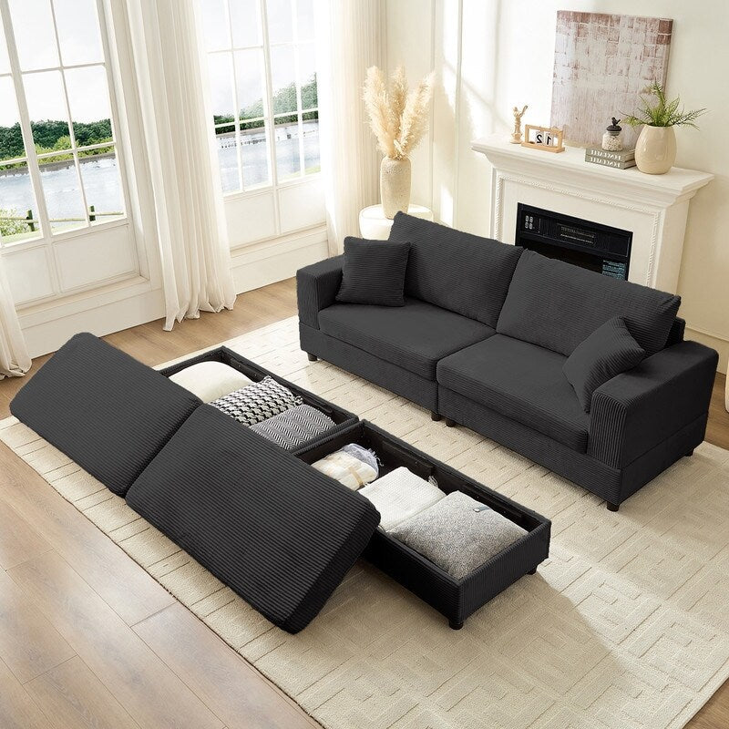 Mixoy Corduroy Comfy Chaise Lounge Deep Seat Sleeper Sofa Chair with Storage Ottoman,Upholstered 1-Seater/Loveseat Sofa Couch
