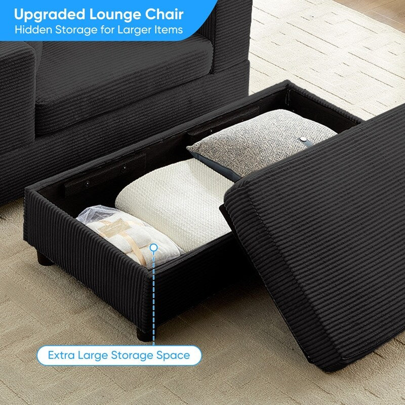 Mixoy Corduroy Comfy Chaise Lounge Deep Seat Sleeper Sofa Chair with Storage Ottoman,Upholstered 1-Seater/Loveseat Sofa Couch