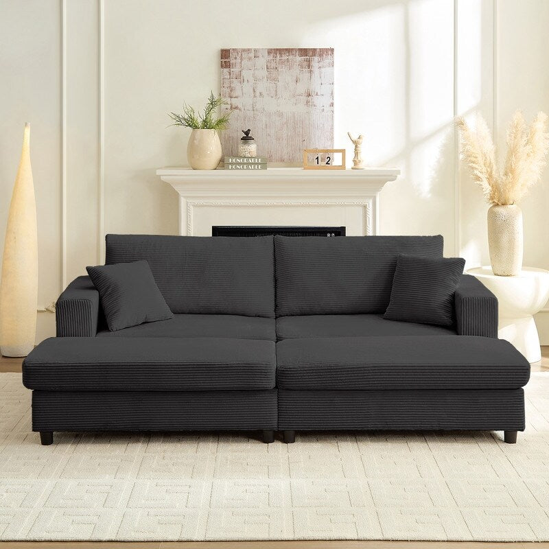 Mixoy Corduroy Comfy Chaise Lounge Deep Seat Sleeper Sofa Chair with Storage Ottoman,Upholstered 1-Seater/Loveseat Sofa Couch