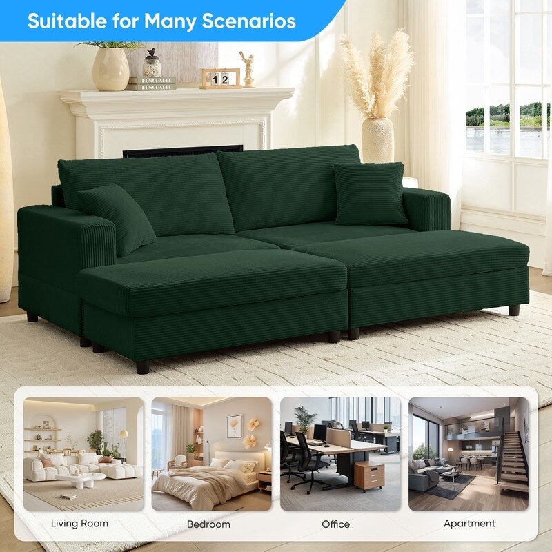 Mixoy Corduroy Comfy Chaise Lounge Deep Seat Sleeper Sofa Chair with Storage Ottoman,Upholstered 1-Seater/Loveseat Sofa Couch