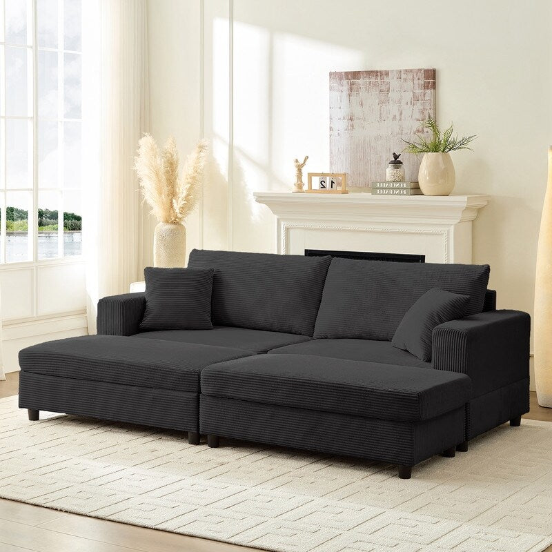 Mixoy Corduroy Comfy Chaise Lounge Deep Seat Sleeper Sofa Chair with Storage Ottoman,Upholstered 1-Seater/Loveseat Sofa Couch