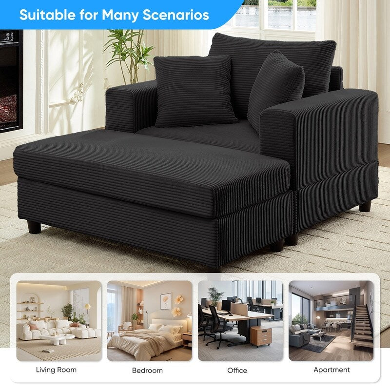 Mixoy Corduroy Comfy Chaise Lounge Deep Seat Sleeper Sofa Chair with Storage Ottoman,Upholstered 1-Seater/Loveseat Sofa Couch