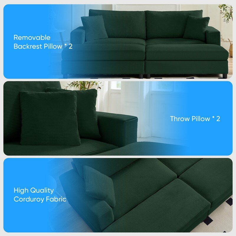 Mixoy Corduroy Comfy Chaise Lounge Deep Seat Sleeper Sofa Chair with Storage Ottoman,Upholstered 1-Seater/Loveseat Sofa Couch