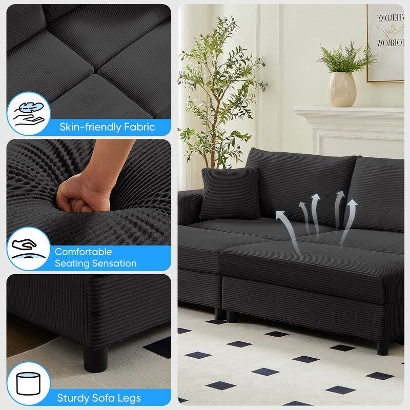 Mixoy Corduroy Comfy Chaise Lounge Deep Seat Sleeper Sofa Chair with Storage Ottoman,Upholstered 1-Seater/Loveseat Sofa Couch