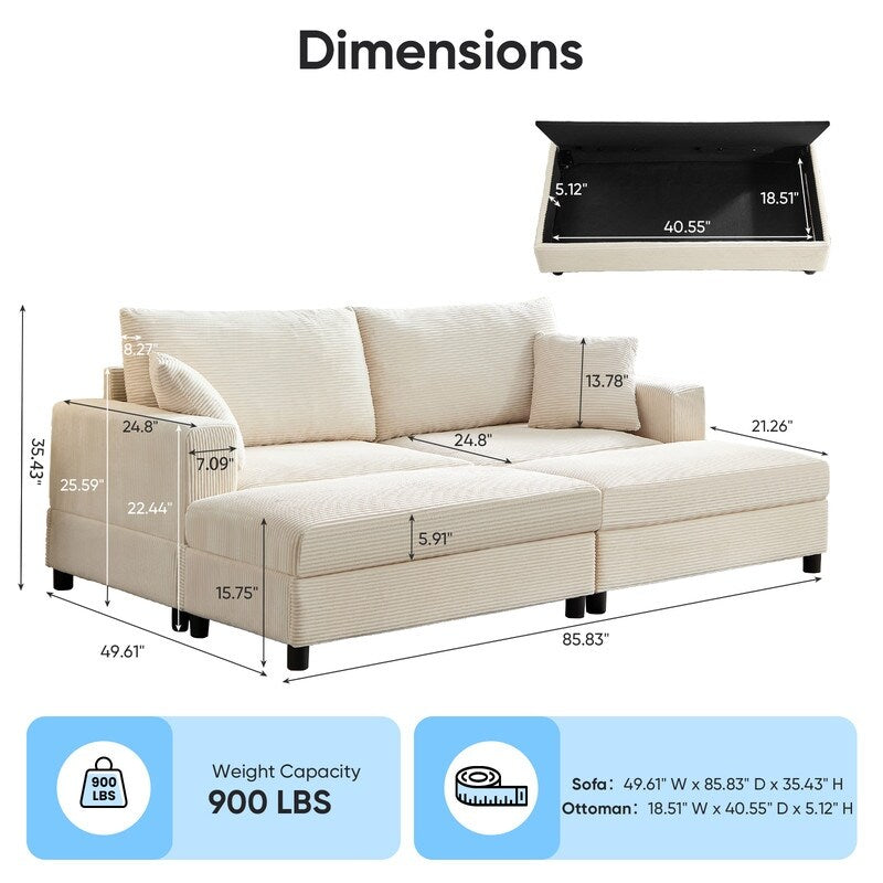 Mixoy Corduroy Comfy Chaise Lounge Deep Seat Sleeper Sofa Chair with Storage Ottoman,Upholstered 1-Seater/Loveseat Sofa Couch