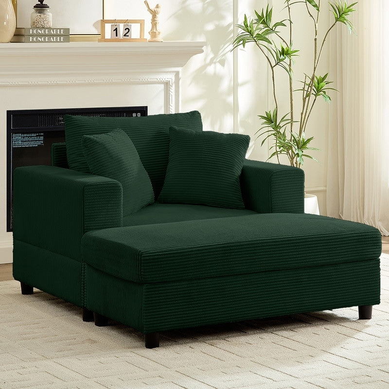 Mixoy Corduroy Comfy Chaise Lounge Deep Seat Sleeper Sofa Chair with Storage Ottoman,Upholstered 1-Seater/Loveseat Sofa Couch