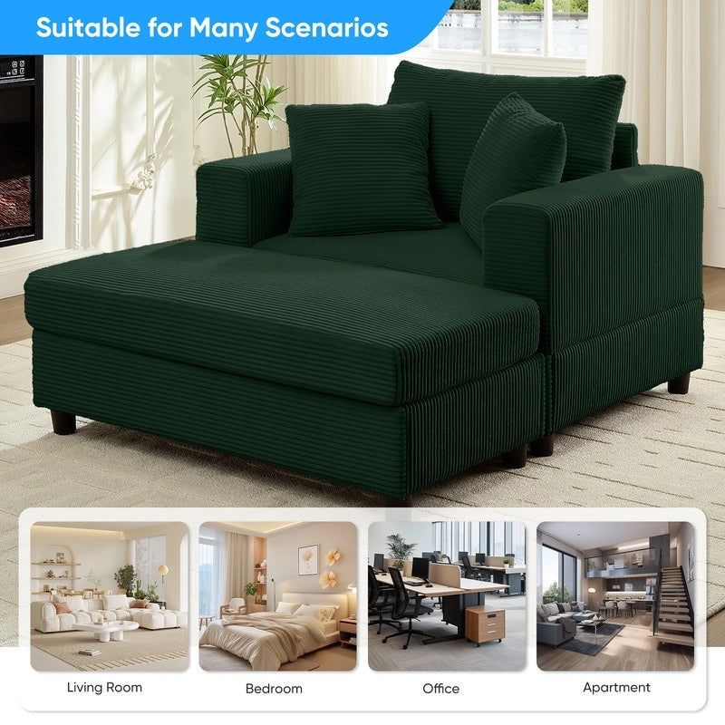 Mixoy Corduroy Comfy Chaise Lounge Deep Seat Sleeper Sofa Chair with Storage Ottoman,Upholstered 1-Seater/Loveseat Sofa Couch