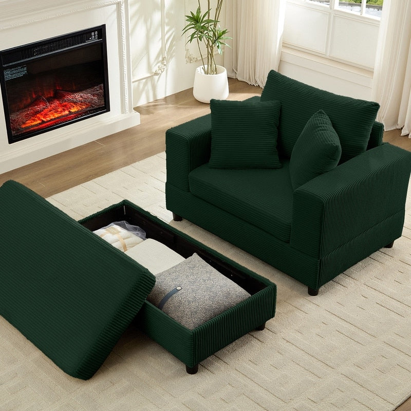 Mixoy Corduroy Comfy Chaise Lounge Deep Seat Sleeper Sofa Chair with Storage Ottoman,Upholstered 1-Seater/Loveseat Sofa Couch
