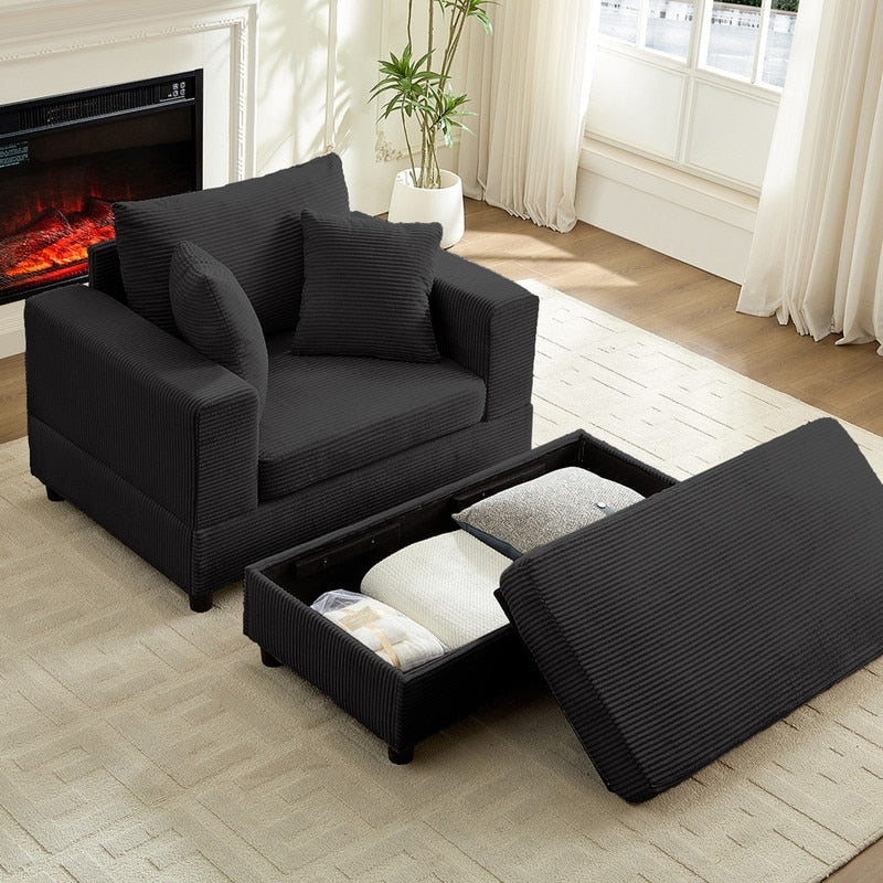 Mixoy Corduroy Comfy Chaise Lounge Deep Seat Sleeper Sofa Chair with Storage Ottoman,Upholstered 1-Seater/Loveseat Sofa Couch