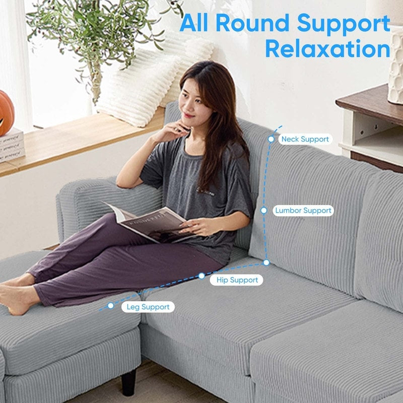 Mixoy Corduroy U-Shape Modular Convertible Sectional Sofa,Upholstered 4-Seater Sofa Couch with Movable Ottoman