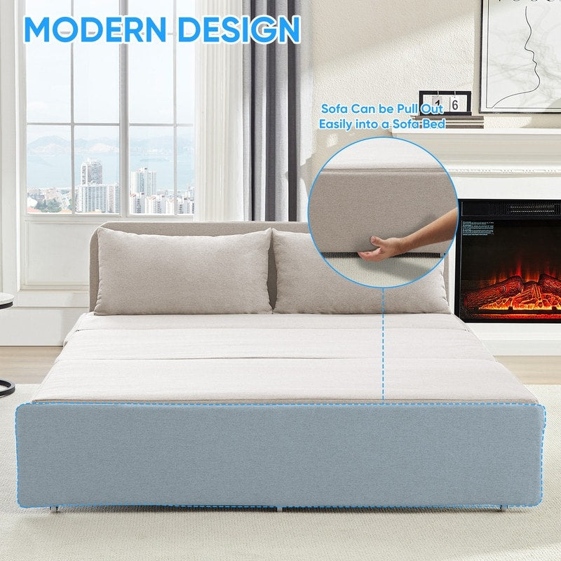 Mixoy Full/Queen Size Sofa Bed,2 in 1 Convertible Linen 1-Seater/Loveseat Sleeper Sofa Couch with Cushions