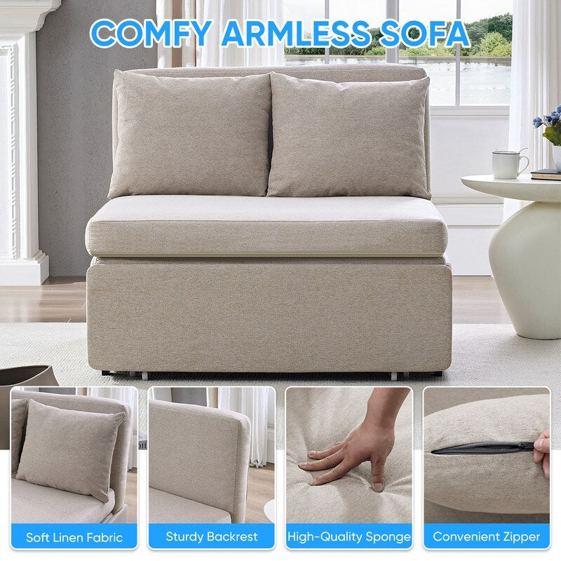 Mixoy Full/Queen Size Sofa Bed,2 in 1 Convertible Linen 1-Seater/Loveseat Sleeper Sofa Couch with Cushions