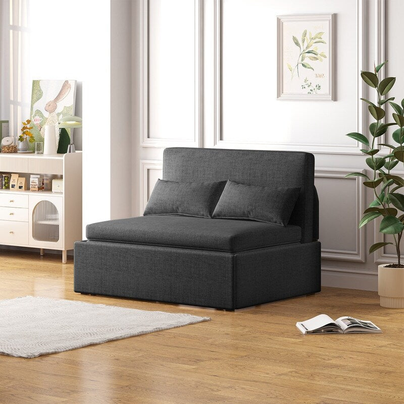 Mixoy Linen 2-in-1 Convertible Sofa Bed,Twin/Queen Pull Out Sleeper Sofa with Mattress,Cushions