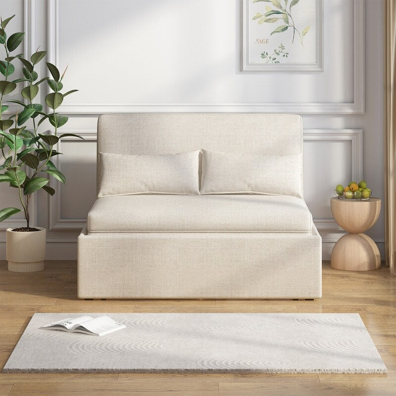 Mixoy Linen 2-in-1 Convertible Sofa Bed,Twin/Queen Pull Out Sleeper Sofa with Mattress,Cushions