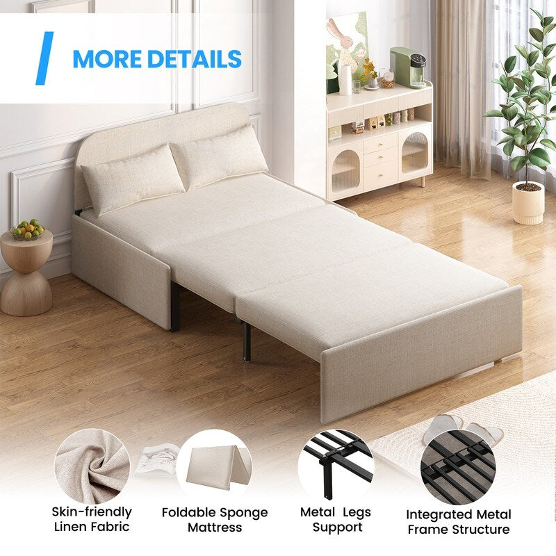 Mixoy Linen 2-in-1 Convertible Sofa Bed,Twin/Queen Pull Out Sleeper Sofa with Mattress,Cushions