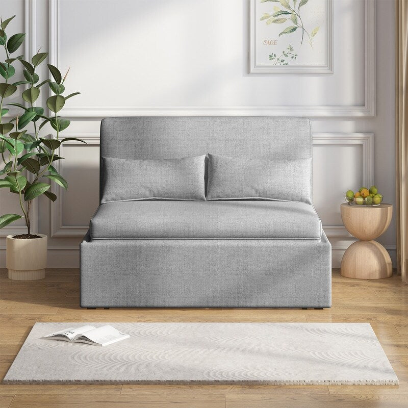 Mixoy Linen 2-in-1 Convertible Sofa Bed,Twin/Queen Pull Out Sleeper Sofa with Mattress,Cushions