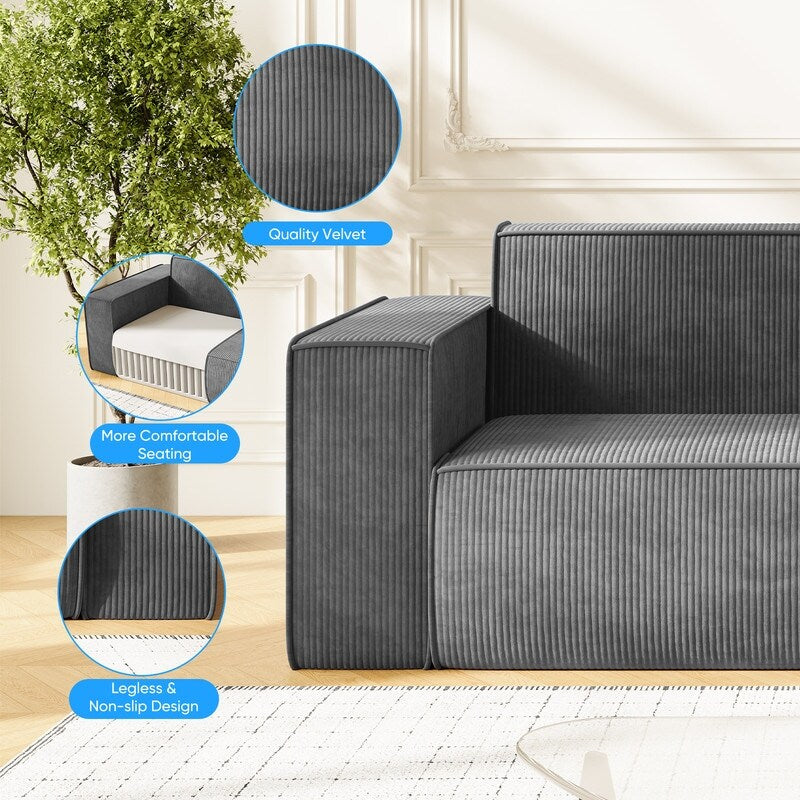 Mixoy Modern Velvet Fabric Loveseat Sofa with Legless Design&Widened Armrest,Upholstered 2-Seater Couch for Living Room