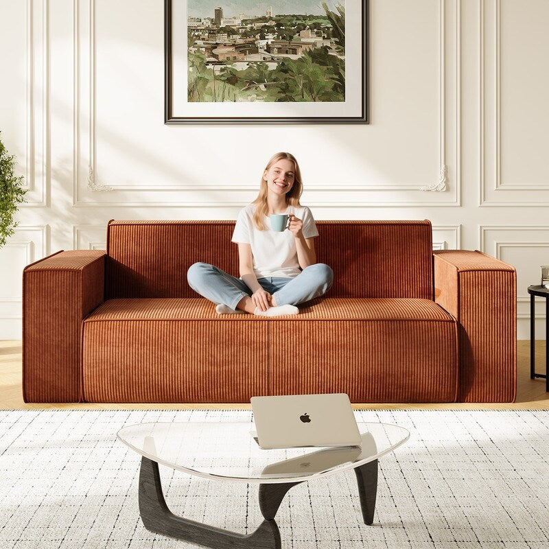 Mixoy Modern Velvet Fabric Loveseat Sofa with Legless Design&Widened Armrest,Upholstered 2-Seater Couch for Living Room