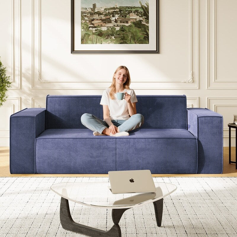 Mixoy Modern Velvet Fabric Loveseat Sofa with Legless Design&Widened Armrest,Upholstered 2-Seater Couch for Living Room