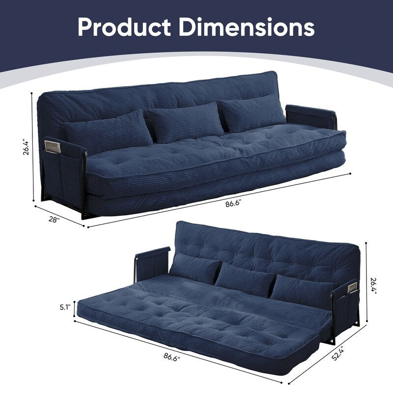 Mixoy Muti-Functional Folding Futon Sofa Bed Floor Sofa Bedï¼?-Seater Lazy Sofa with Pillows,6 Position Adjustable Backrest