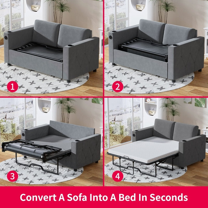 Mixoy Pull Out Sofa Bed,Sleeper Sofa Couch with Memory Foam Mattress,Cup Holder,USB,Pull Out Couch Bed