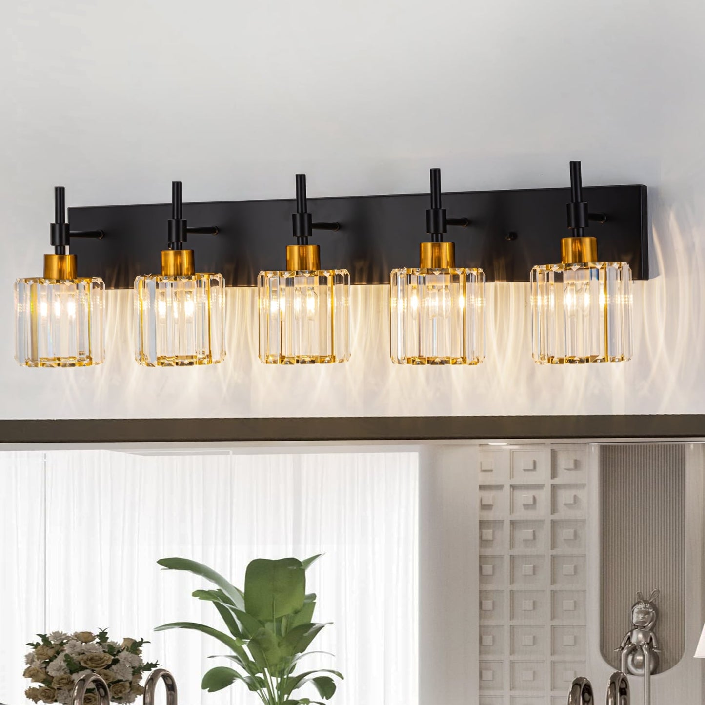 Moderne dimmbare Kristall-Badezimmer-Wandleuchten mit Waschtischleuchten und Kristallschirmen