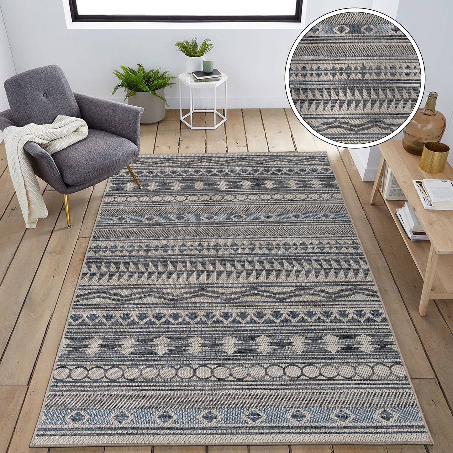 World Rug Gallery Moderner Bohemian Global Teppich für drinnen und draußen