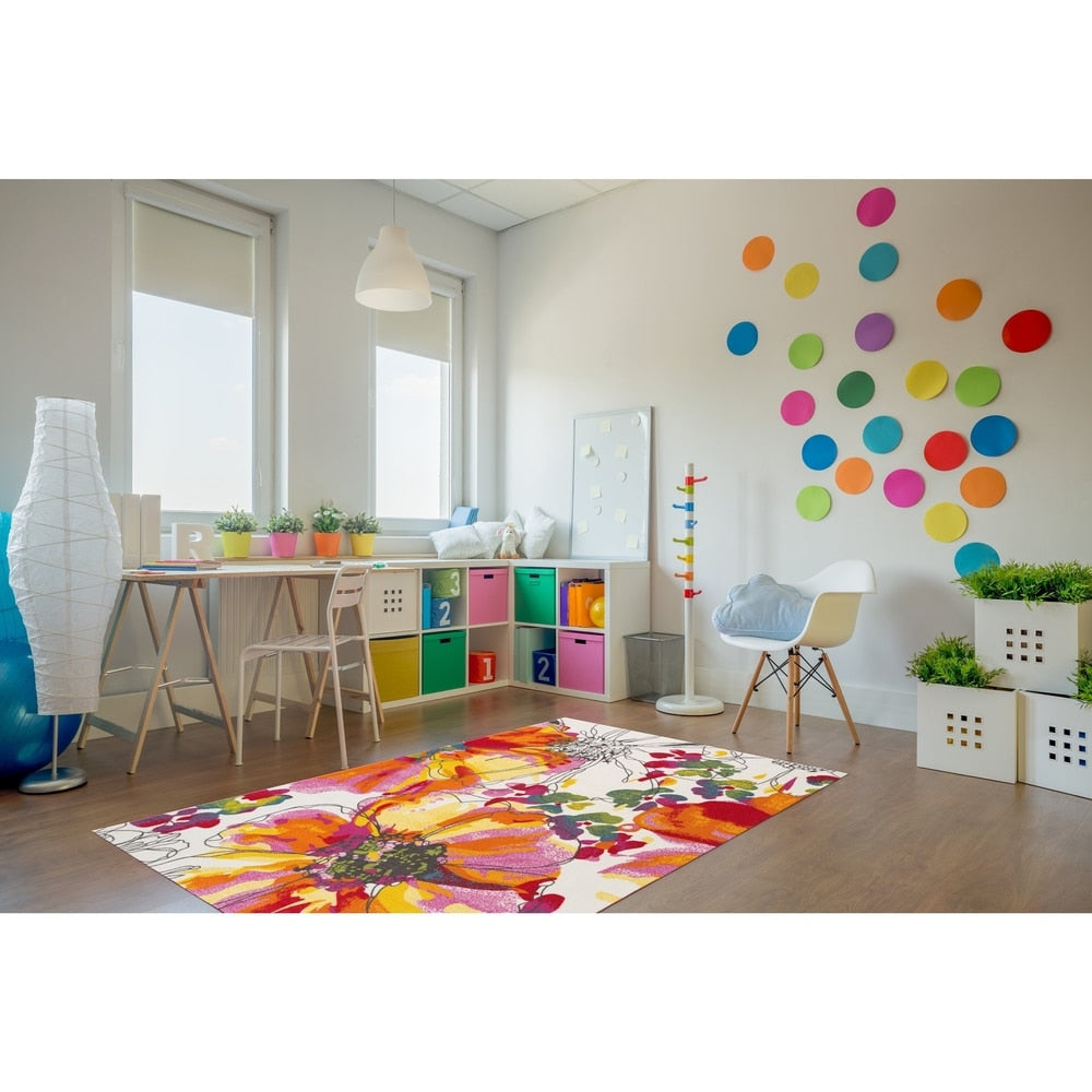 World Rug Gallery Moderner, rutschfester Teppich mit leuchtenden Blumen, mehrfarbig