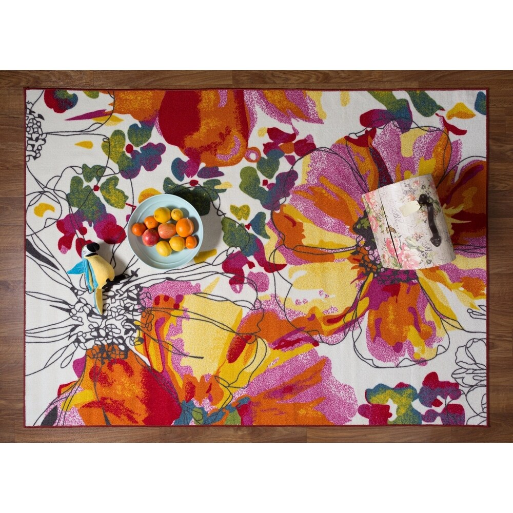 World Rug Gallery Moderner, rutschfester Teppich mit leuchtenden Blumen, mehrfarbig