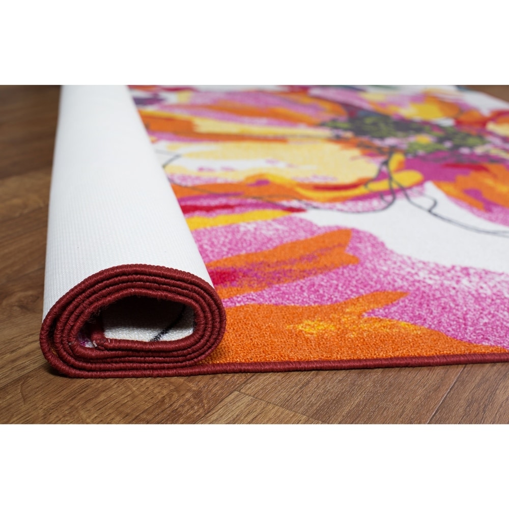 World Rug Gallery Moderner, rutschfester Teppich mit leuchtenden Blumen, mehrfarbig