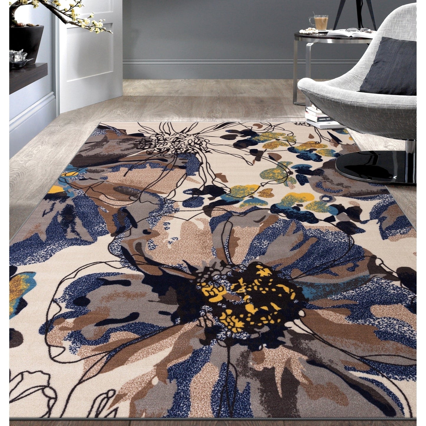 World Rug Gallery Moderner, rutschfester Teppich mit leuchtenden Blumen, mehrfarbig