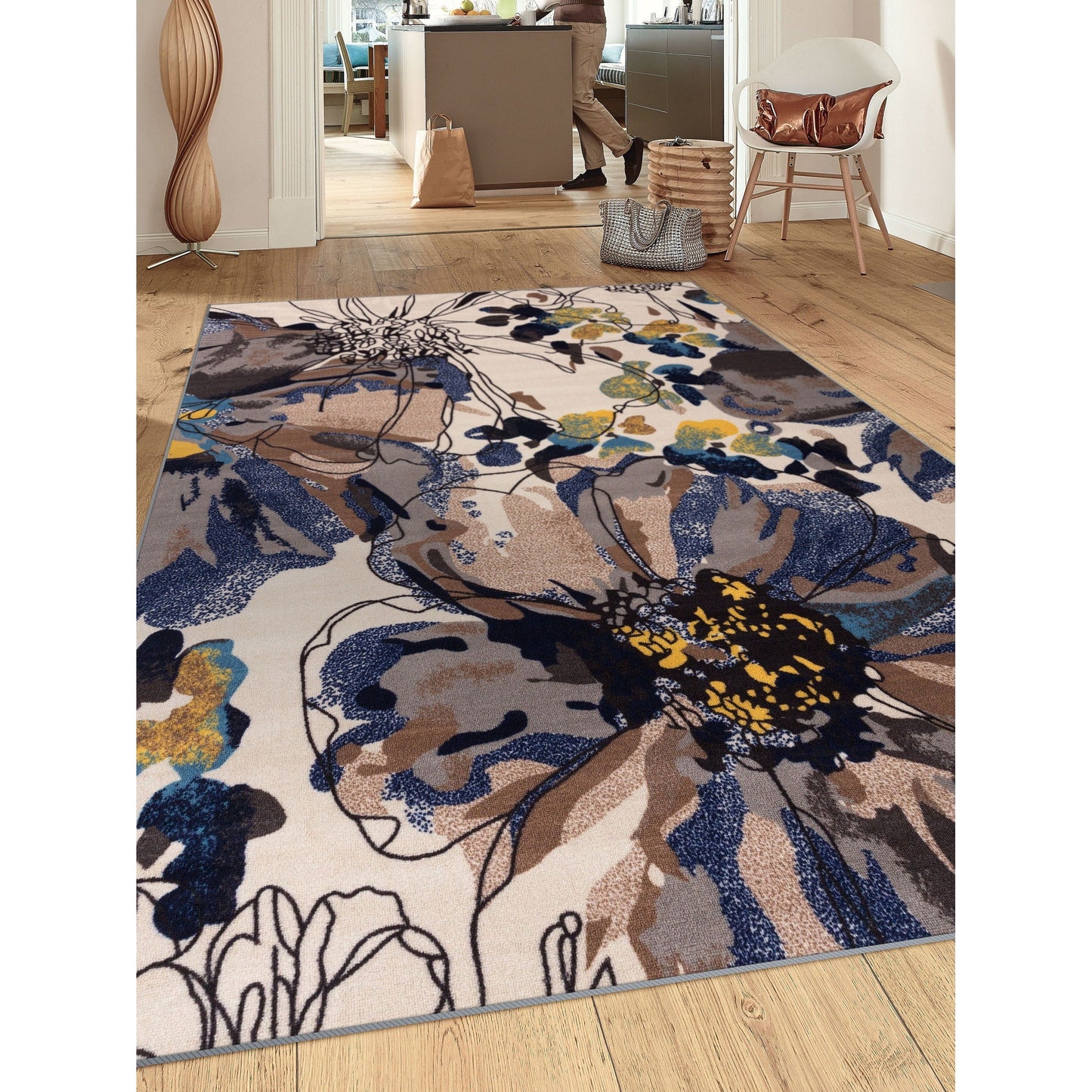 World Rug Gallery Moderner, rutschfester Teppich mit leuchtenden Blumen, mehrfarbig